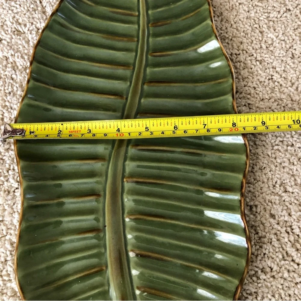 Pottery Barn Green tropical leaf decorative platter